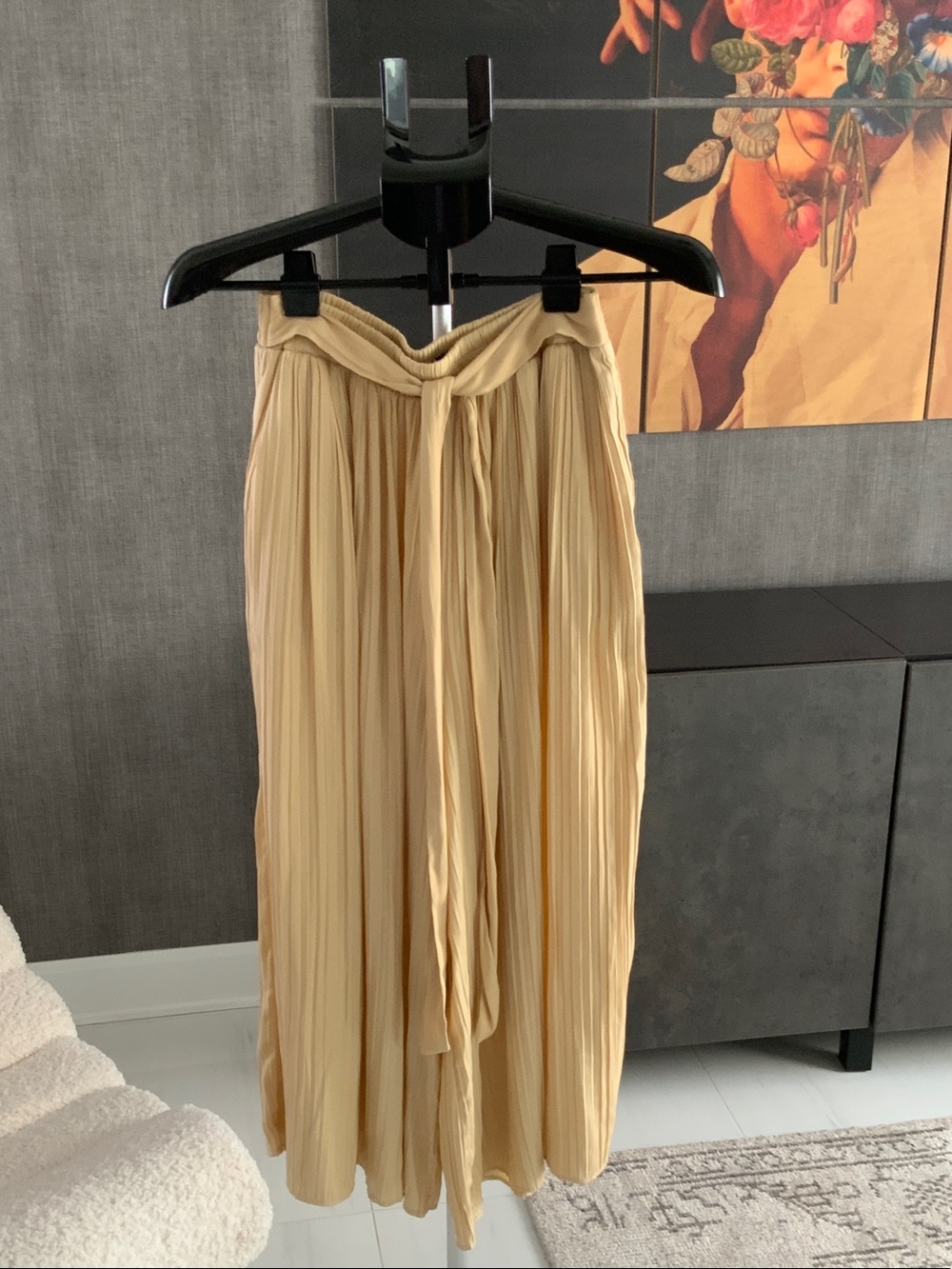 Zara Butter Cropped Pleated Palazzo with Waist Tie S